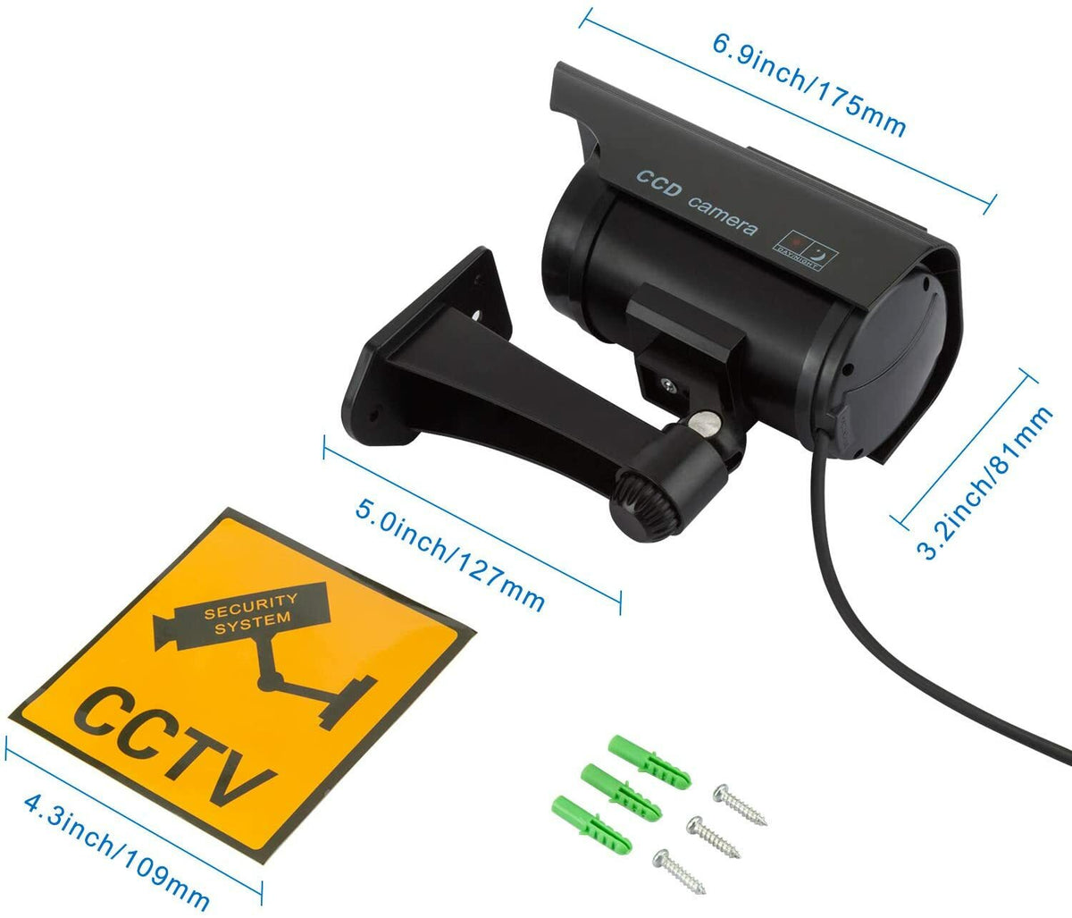 Dummy CCTV Security Camera Kit Indoor or Outdoor with LED Light & Solar Power