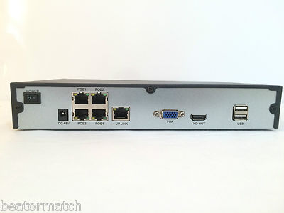 4 Channel CCTV Kit NVR Network Recorder x4 PoE 1MP 720p HD Outdoor IP Cameras