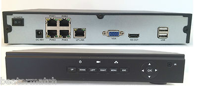 4 Channel CCTV Kit NVR Network Recorder x4 PoE 1MP 720p HD Outdoor IP Cameras