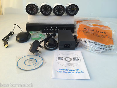 4 Channel CCTV Kit NVR Network Recorder x4 PoE 1MP 720p HD Outdoor IP Cameras