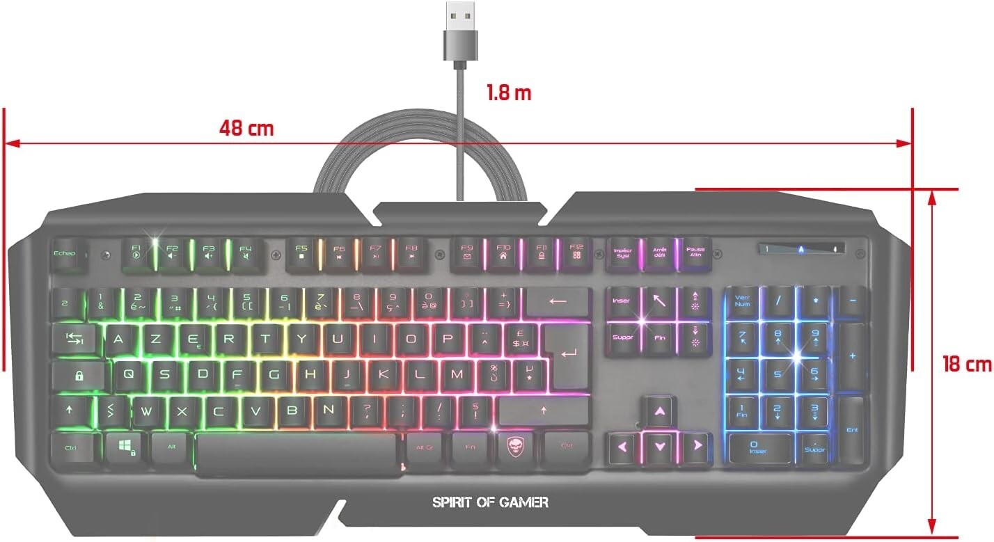 SPIRIT OF GAMER PRO-K5 AZERTY Gaming Keyboard 19 Anti-Ghosting Keys With RGB