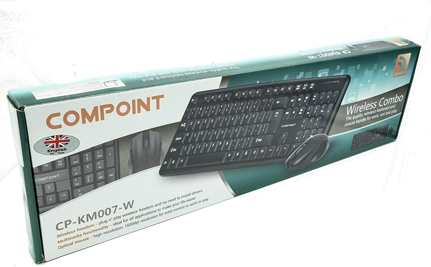 Compoint 2.4GHz Wireless Full-Size UK Keyboard & Mouse Combo Set USB Nano Dongle