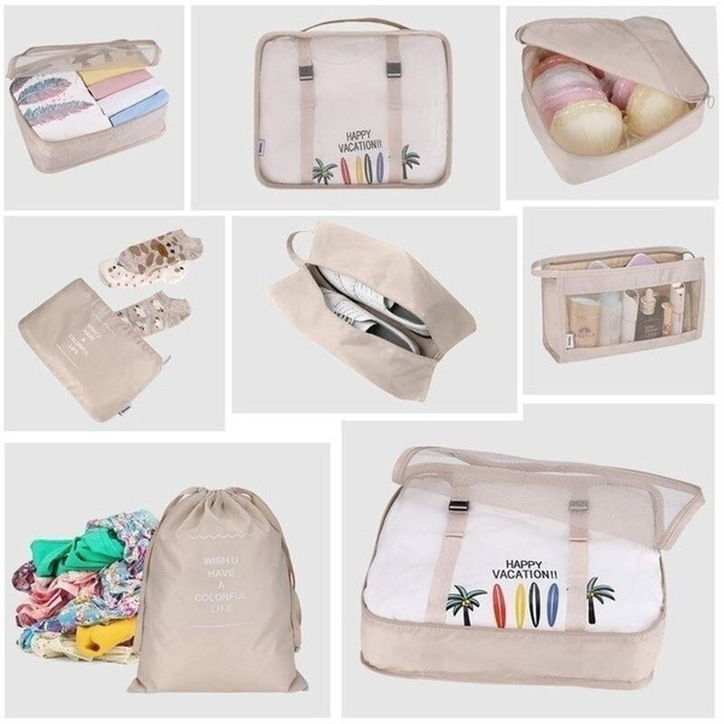 8 PCS Packing Cubes Luggage Storage Organiser Travel Compression Suitcase Bags