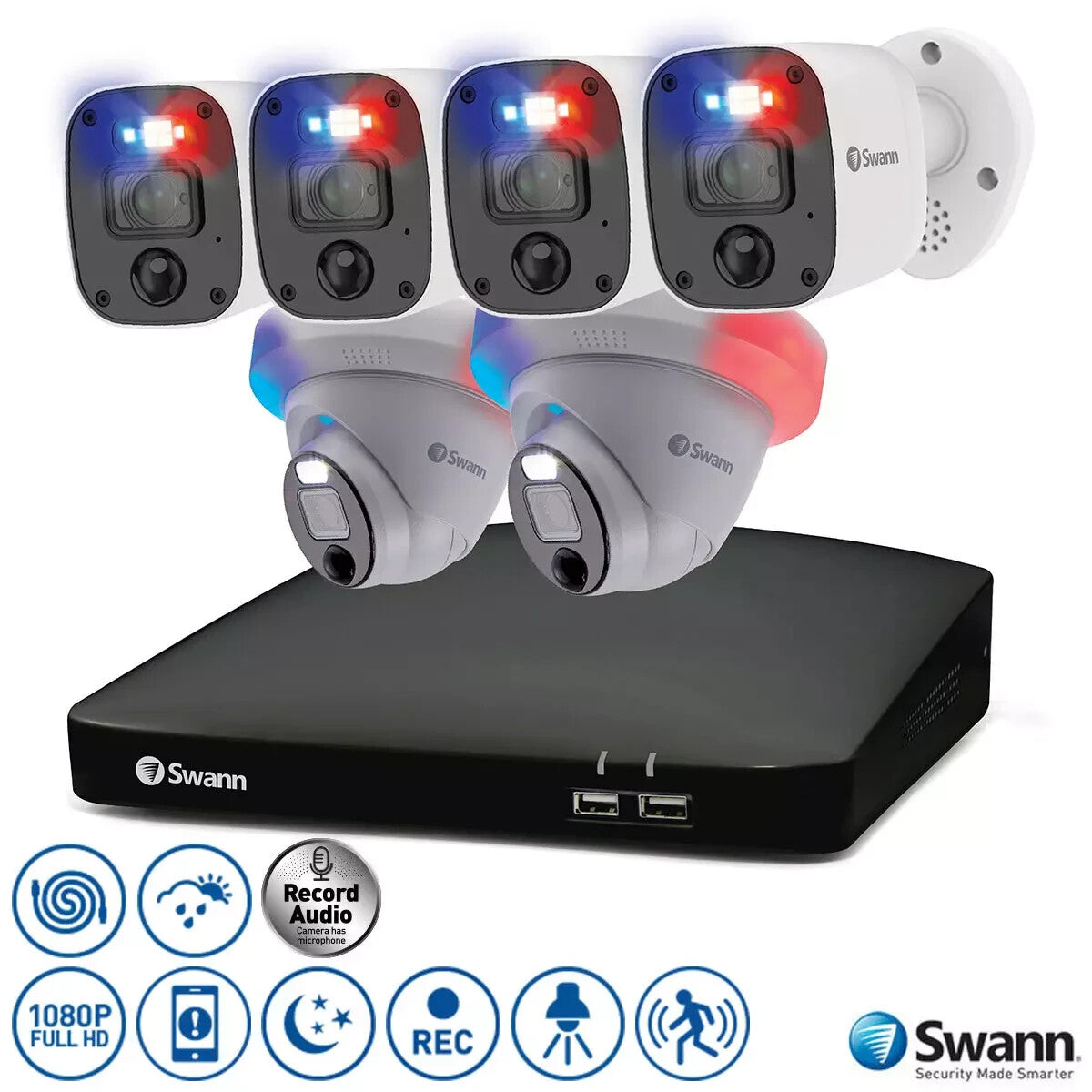 Swann 8-5680 8 Channel DVR 2TB Full HD 4K Cameras Audio Enforcer Kit 856804MQB2D