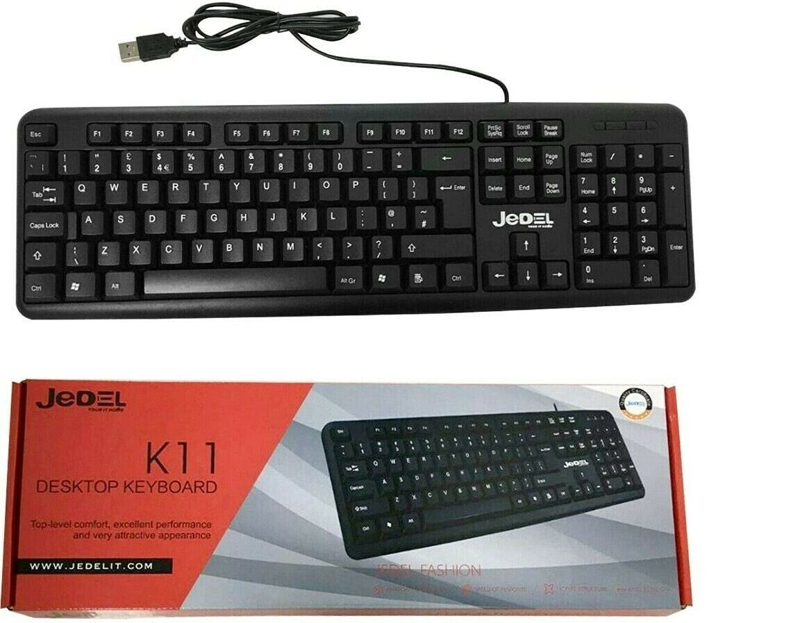 Jedel K11 Wired Slim USB Keyboard Full Sized UK QWERTY Layout Spill-resistant PC