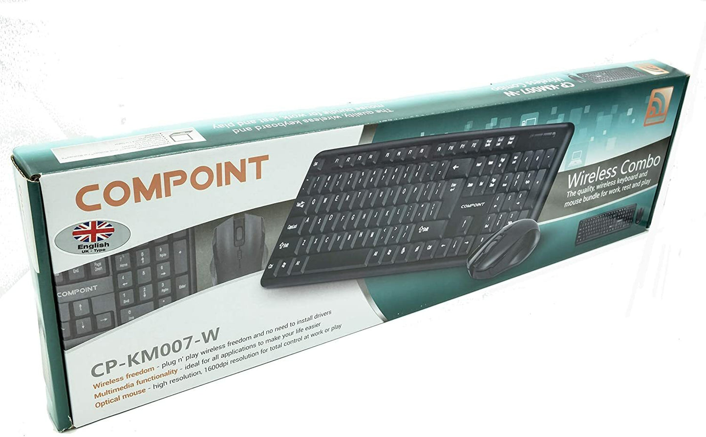 Compoint 2.4GHz Wireless Full-Size UK Keyboard & Mouse Combo Set USB Nano Dongle