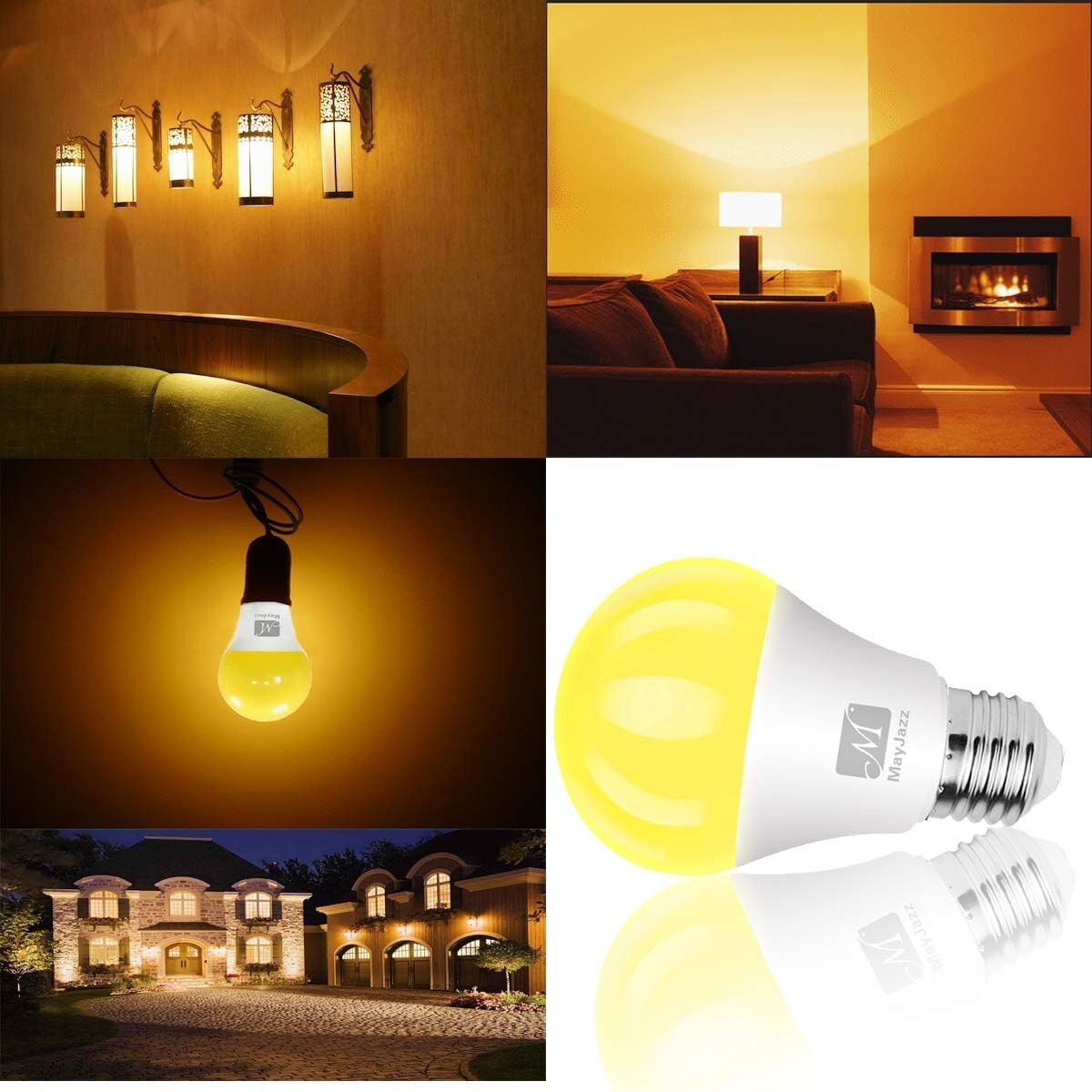 A60 Coloured E27 Light Bulbs 6500K Yellow LED Bulb, Outdoor/Indoor Night Lights