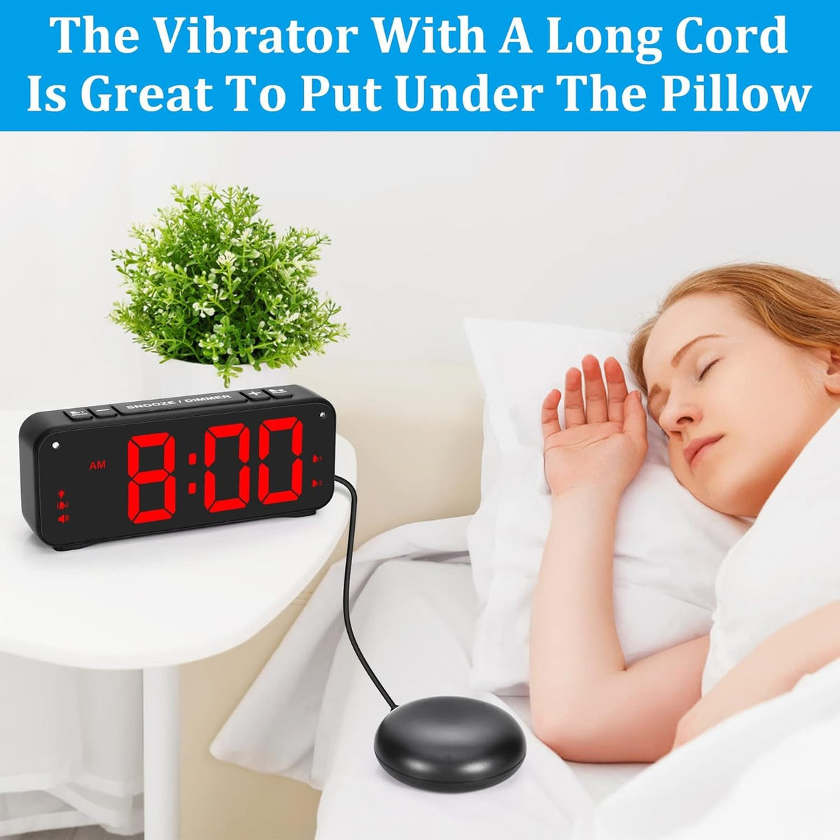 Vibrating Alarm Clock for Heavy Sleepers, 90db Loud with Snooze, Red LED Display
