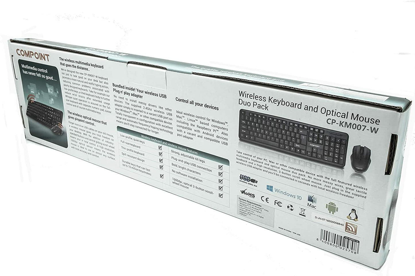 Compoint 2.4GHz Wireless Full-Size UK Keyboard & Mouse Combo Set USB Nano Dongle
