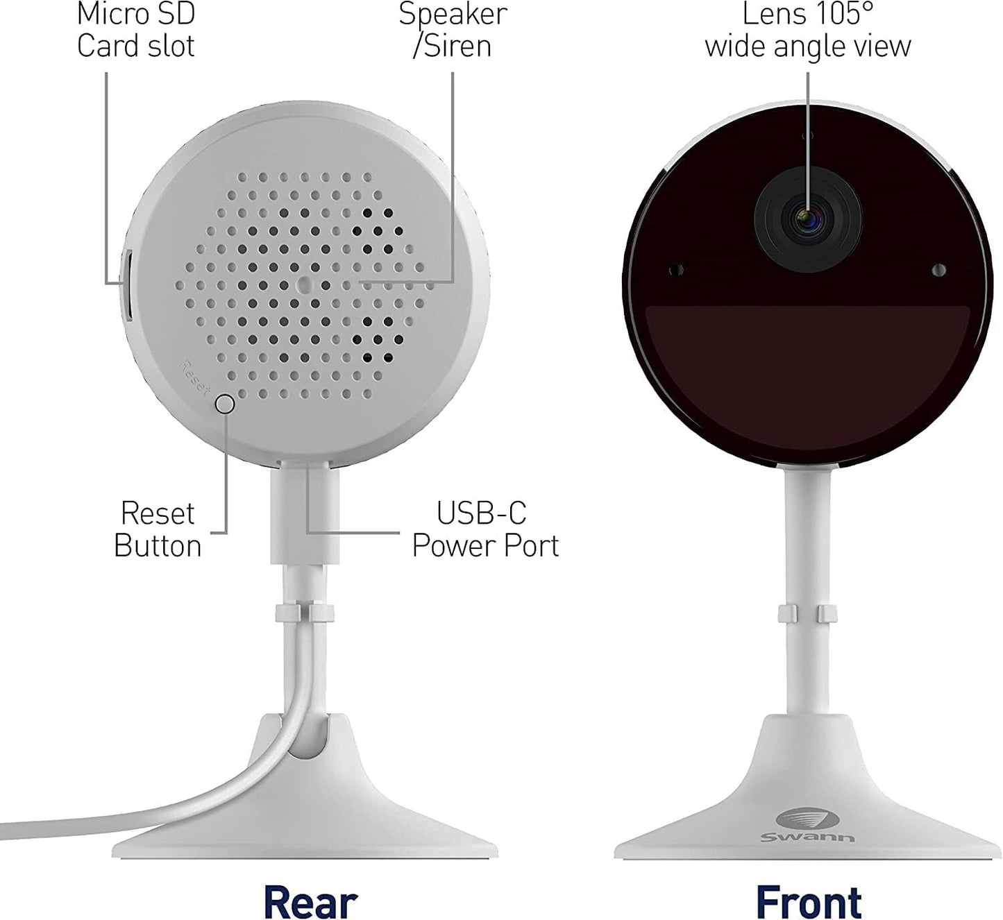 Swann SWIFI-2KICAM Wi-Fi 2K Indoor Motion Security Camera 2 Way Audio Wireless