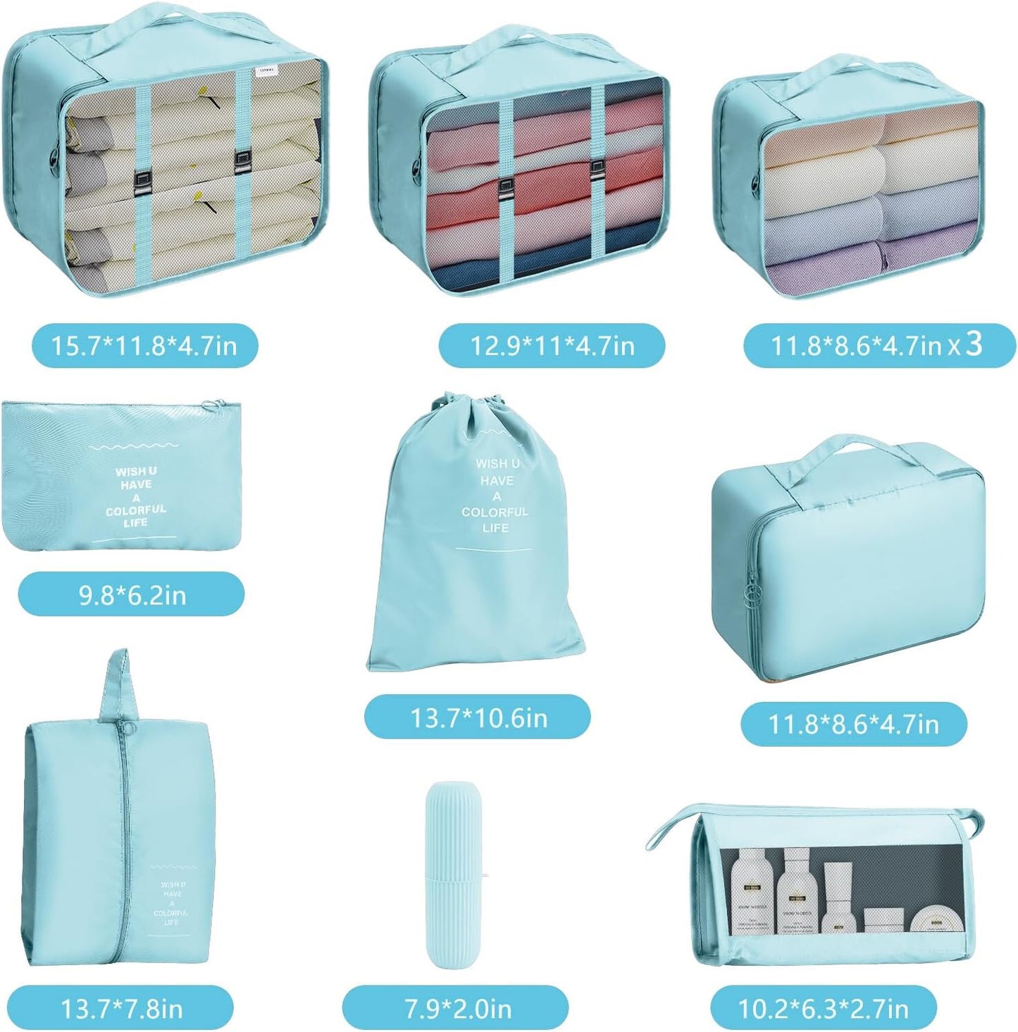 8 PCS Packing Cubes Luggage Storage Organiser Travel Compression Suitcase Bags