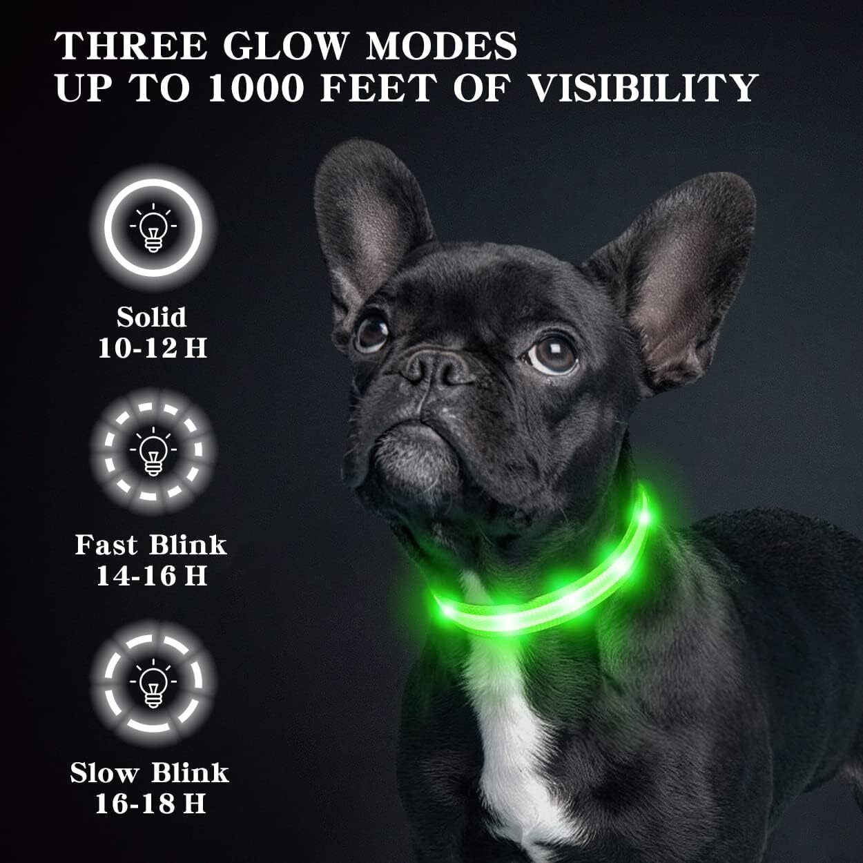 Light Up Dog Collar Waterproof LED Flashing Dog Collars for Night Safety Green