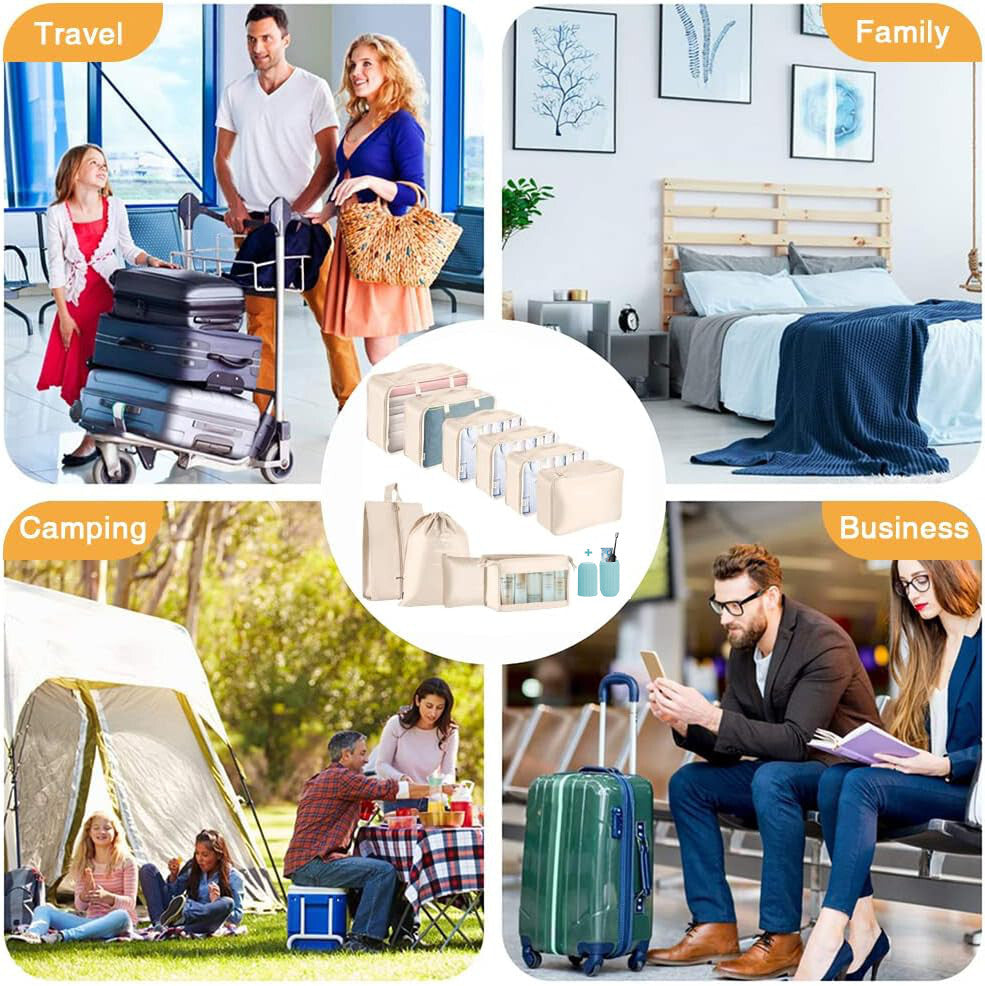 8 PCS Packing Cubes Luggage Storage Organiser Travel Compression Suitcase Bags