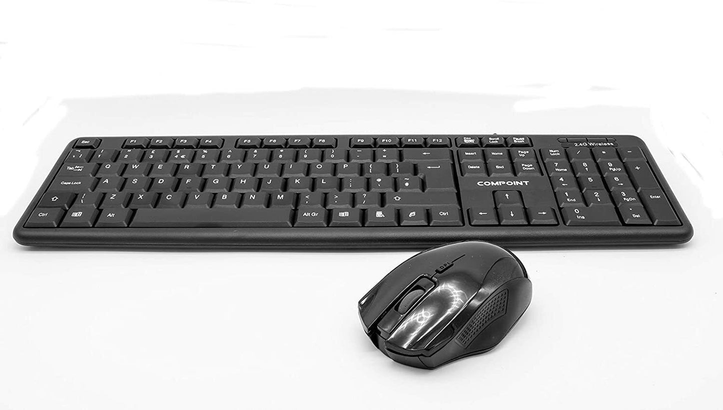 Compoint 2.4GHz Wireless Full-Size UK Keyboard & Mouse Combo Set USB Nano Dongle