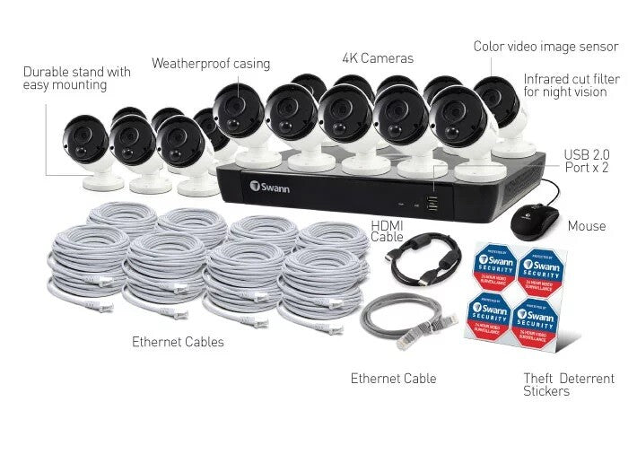 Swann Smart System PoE Camera 8580 16 Channel 4K CCTV NVR Recorder 2TB HDD HDMI
