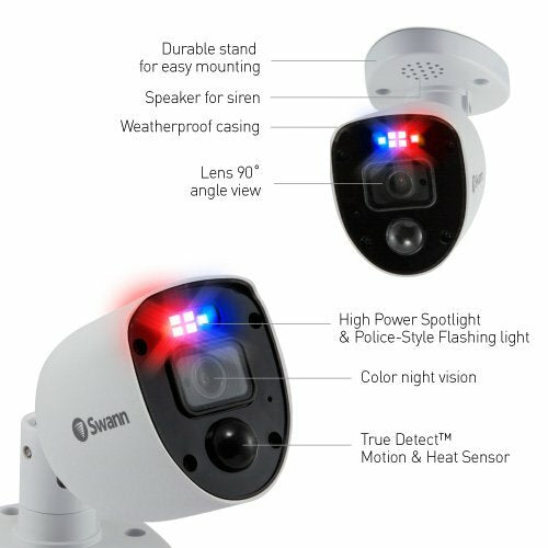 Swann DVR CCTV Kit 5680 8 Channel 4K UHD 2TB HDD Enforcer Warning Light 4 Camera