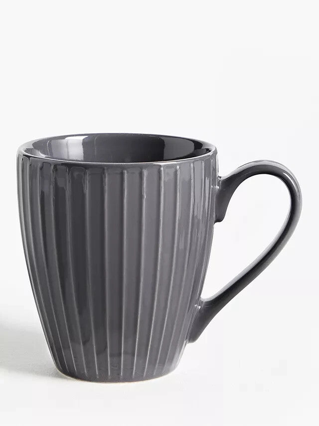John Lewis ANYDAY Ribbed Stoneware For Coffee Tea Mugs Large Handled Gift 370ml