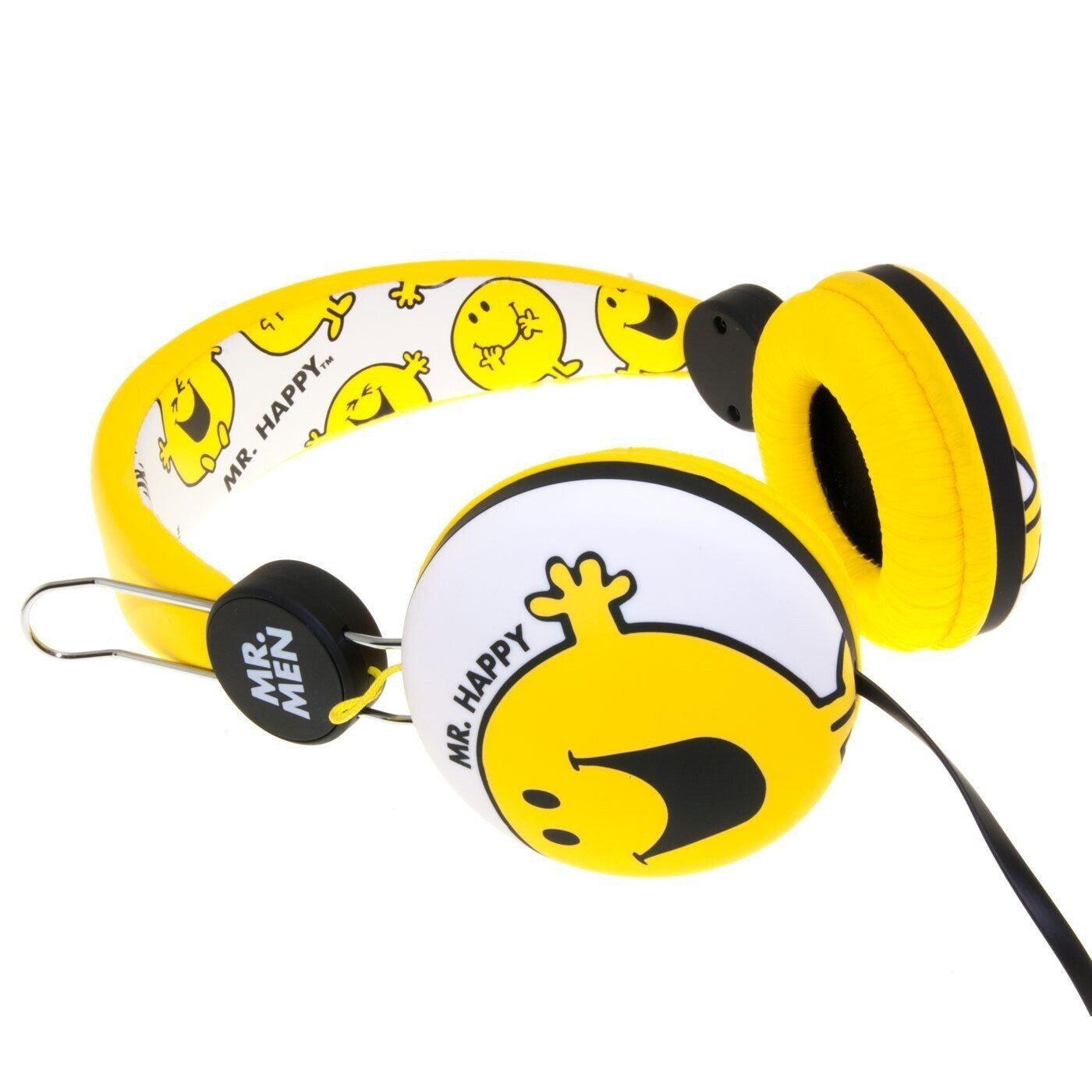 Mr Men Happy Kids Children Stereo Headphones Tangle Free Flat Cable Gift Yellow