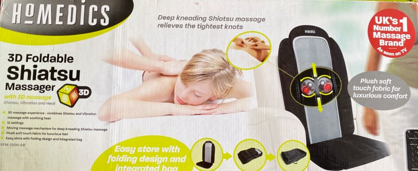 Homedics Foldable Luxury Shiatsu and Vibration with Heat Massager Cushion Black