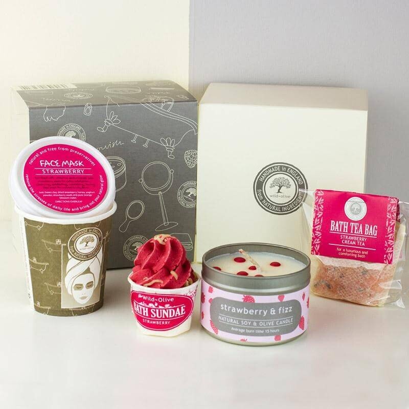 Wild Olive Strawberry Pamper Party Gift Set Cream Bath Collection