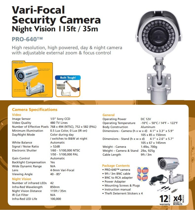 Swann Bullet CCTV Security Camera PRO-640 Multi-Purpose CCTV Camera Day/Night
