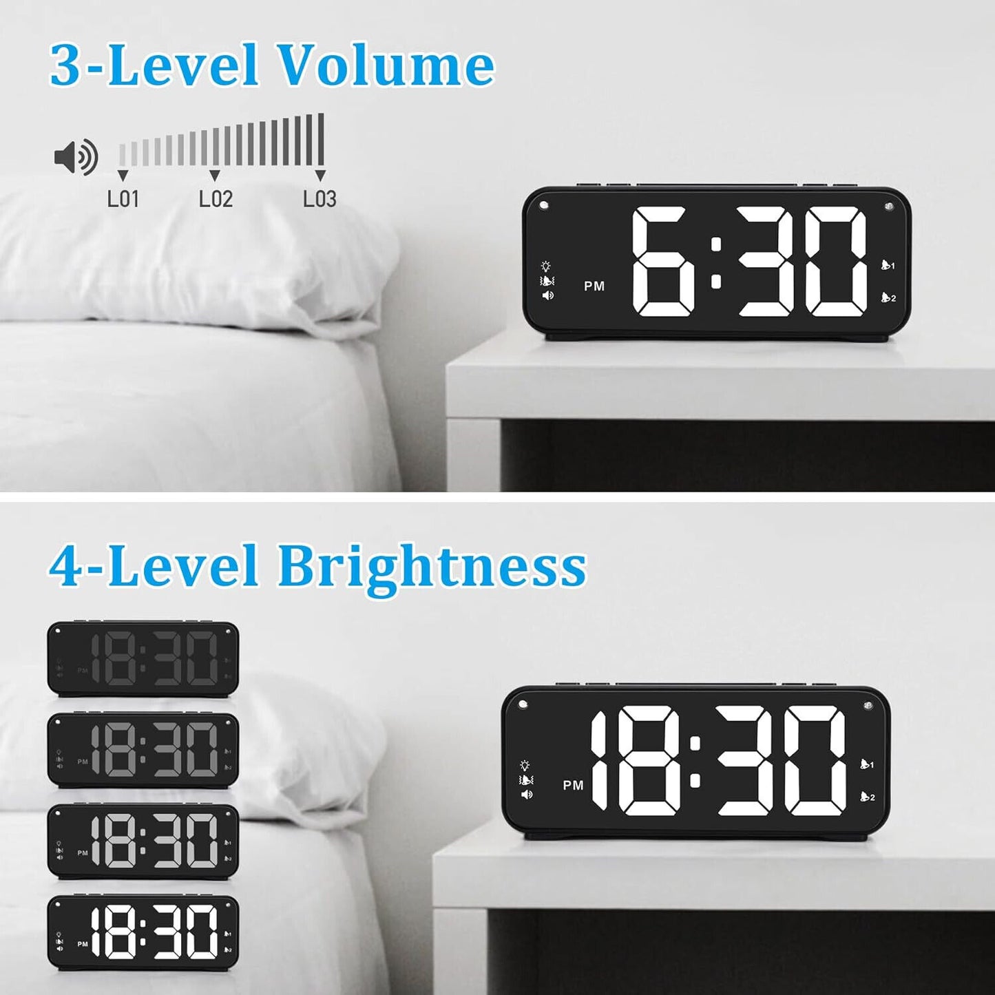 Vibrating Alarm Clock for Heavy Sleepers, 90db Loud with Snooze & LED Display