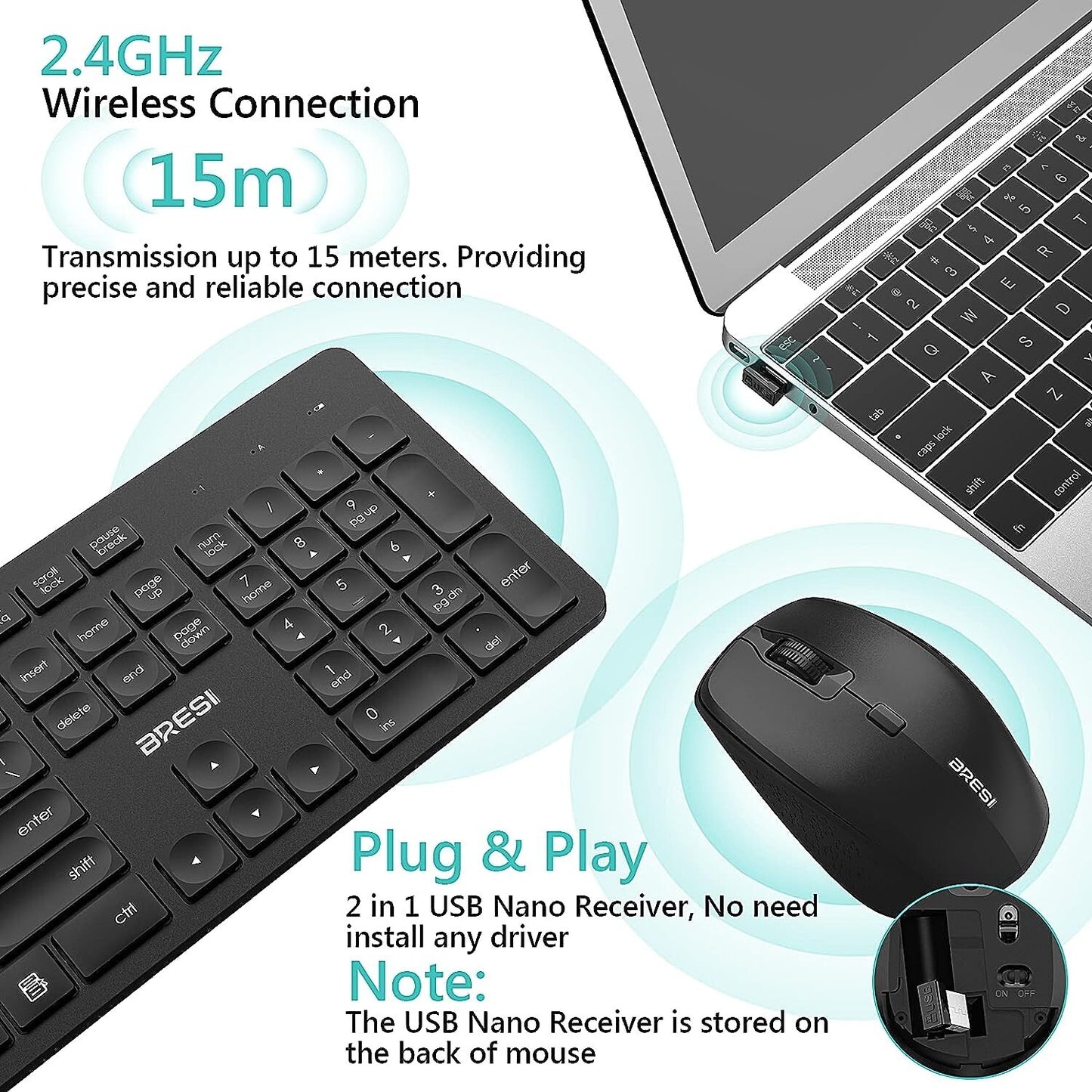 Wireless Keyboard and Mouse Set 2.4G Wireless Mouse and Keyboard US Layout USB