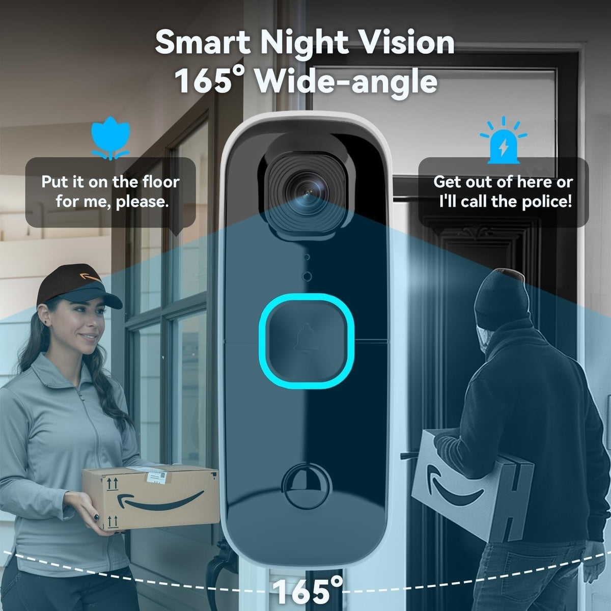 Swann EVO Wireless Video Doorbell SwannShield AI 140° HD SWIFI-SEVDBC