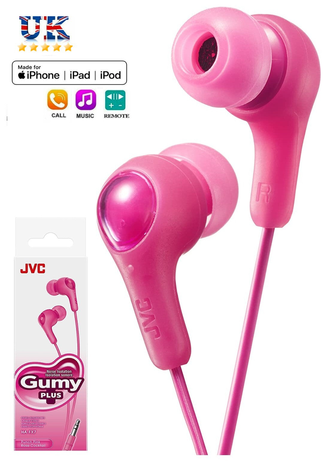 JVC Wired Earphones Stereo Headphones In-ear 3.5mm Hifi Pink iPhone/Android/PC