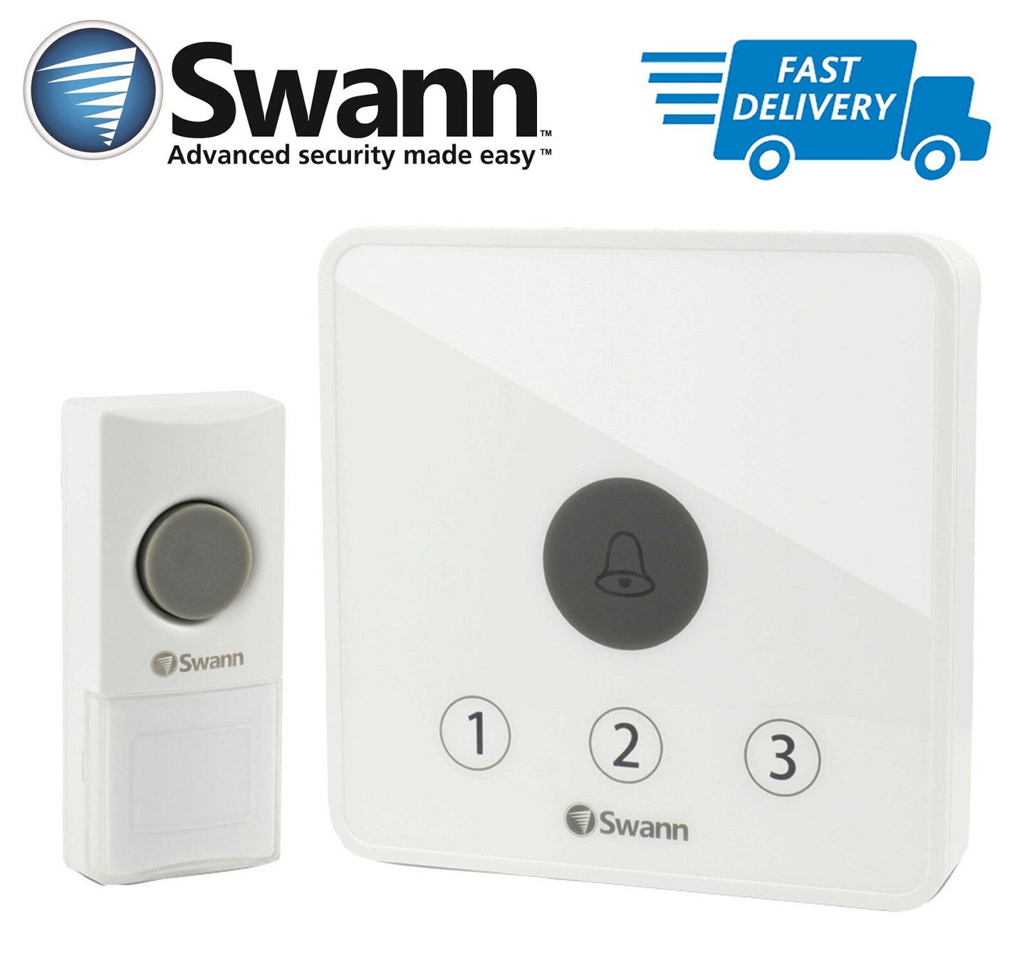 Swann Wireless Door Bell Digital Cordless Battery Portable 36 Chimes 60M Range