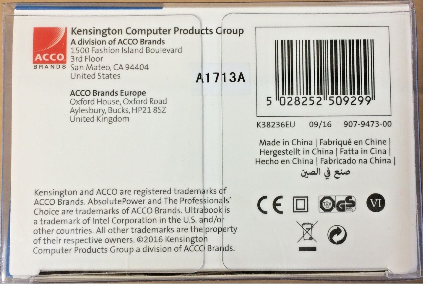 Kensington Universal Laptop AC Charger 19V 3.42A Dell Sony HP Samsung IBM Lenovo