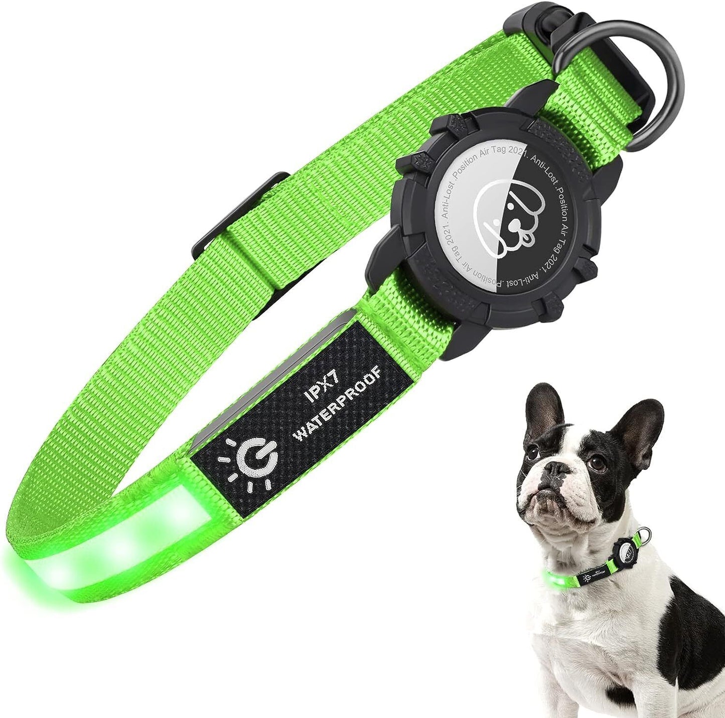 Light Up Dog Collar Waterproof LED Flashing Dog Collars for Night Safety Green