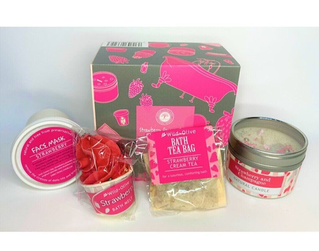 Wild Olive Strawberry Pamper Party Gift Set Cream Bath Collection