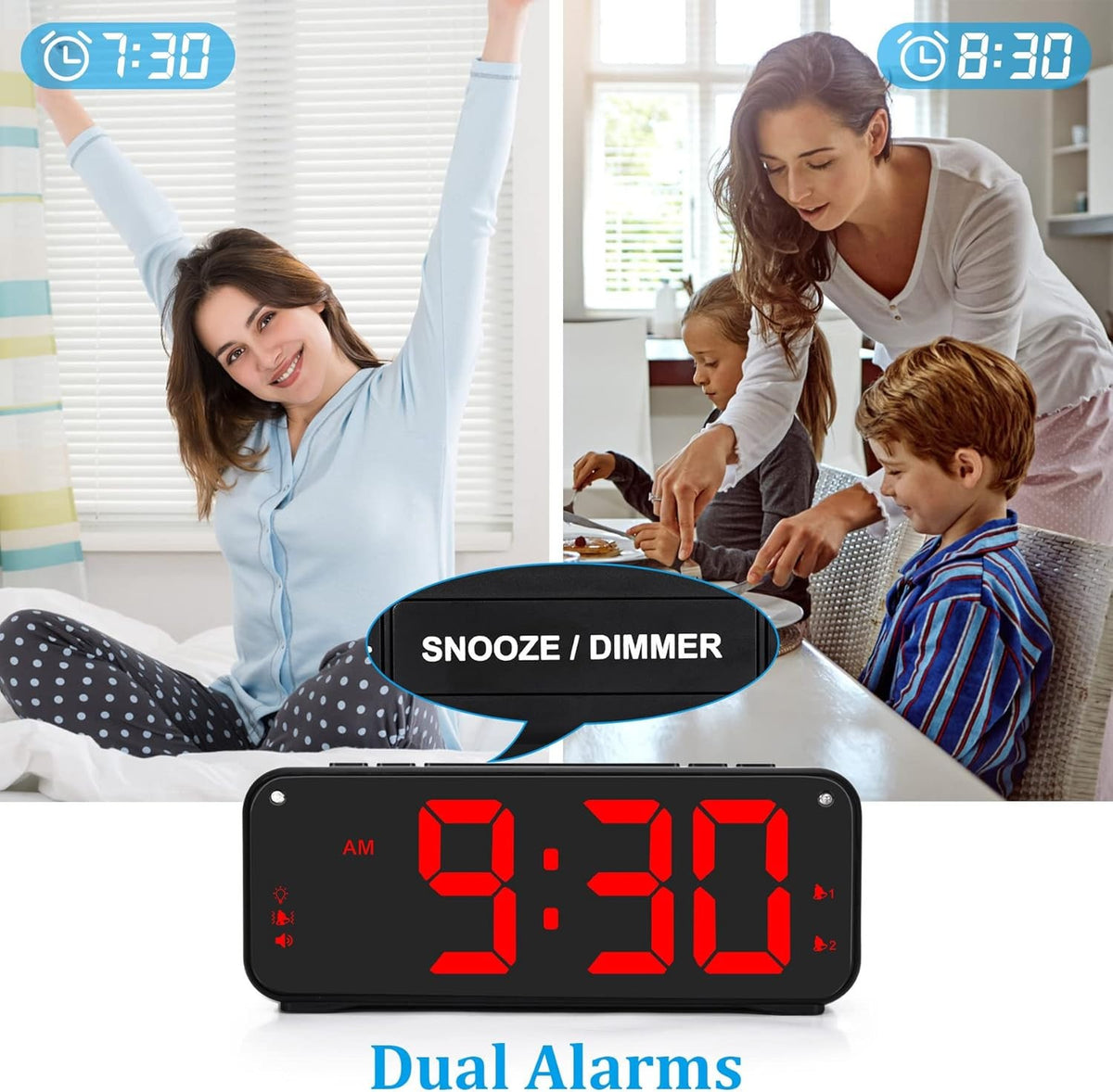 Vibrating Alarm Clock for Heavy Sleepers, 90db Loud with Snooze, Red LED Display