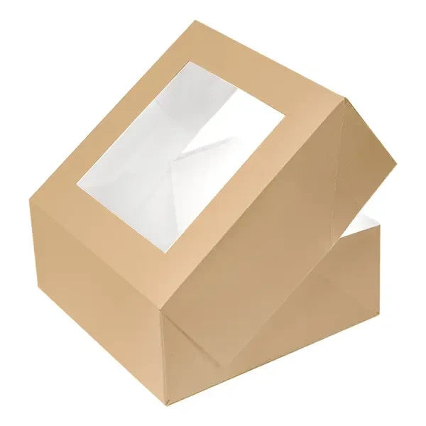 10 Brown Bakery Boxes with Window, Brown Kraft Paper Cake,Gift and Cookies