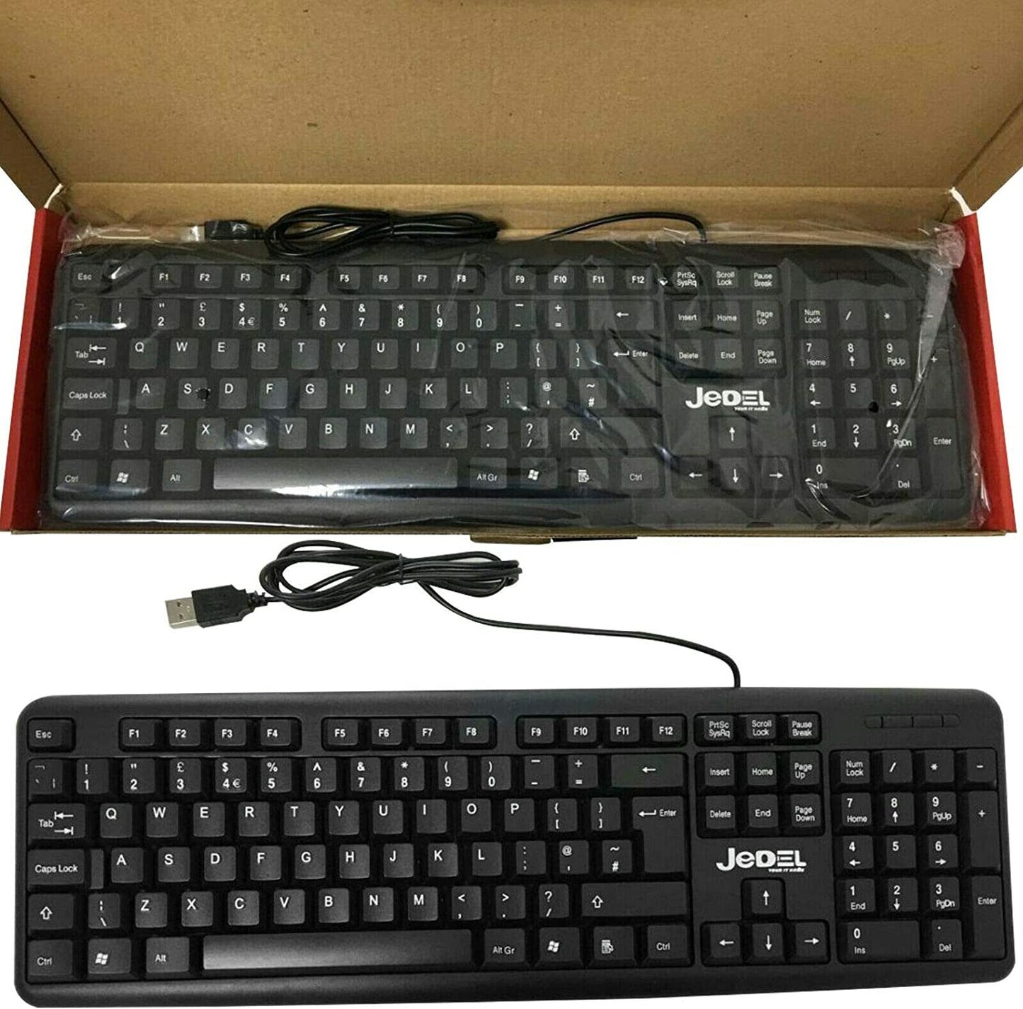 Jedel K11 Wired Slim USB Keyboard Full Sized UK QWERTY Layout Spill-resistant PC