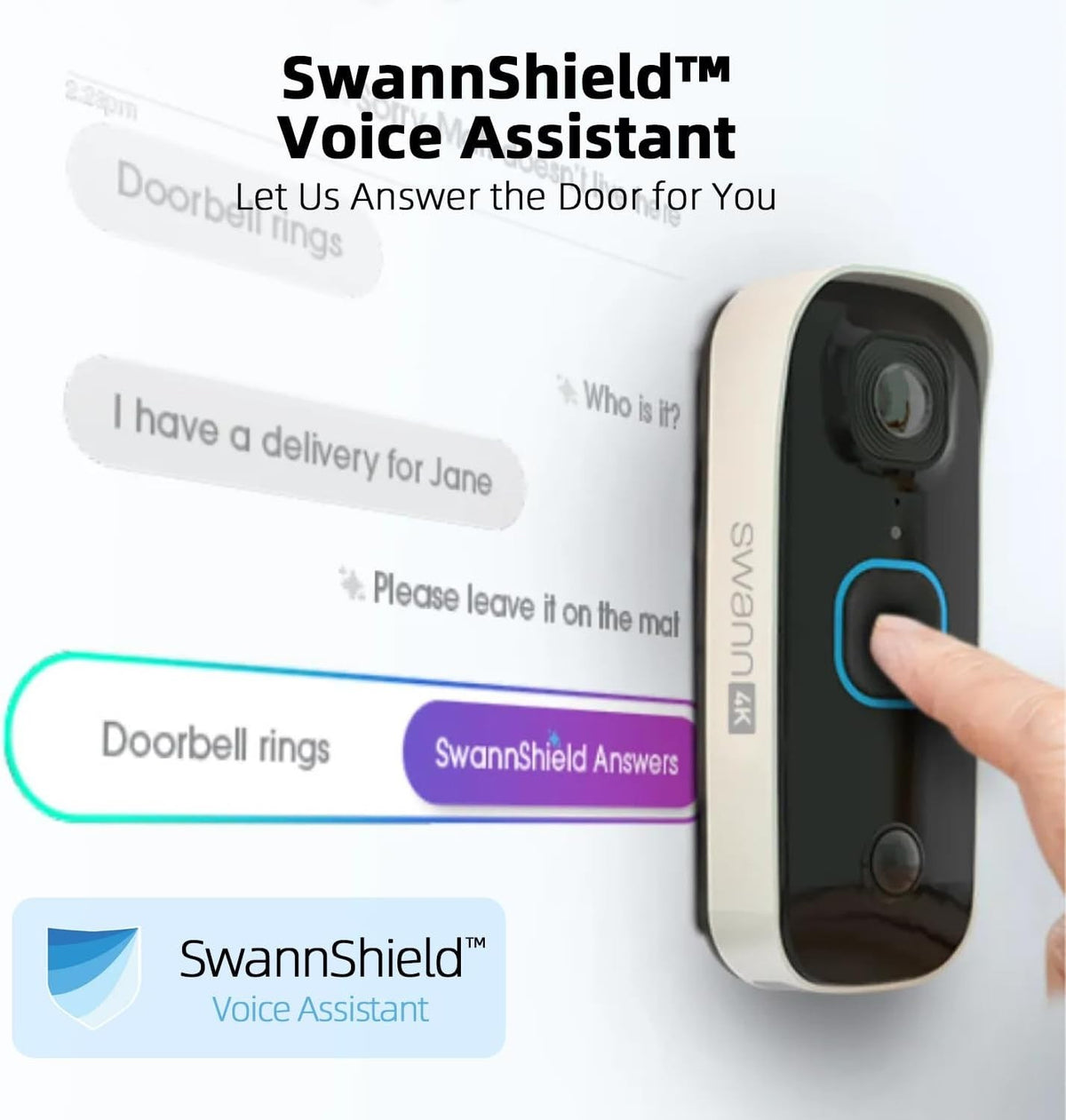 Swann EVO Wireless Video Doorbell SwannShield AI 140° HD SWIFI-SEVDBC