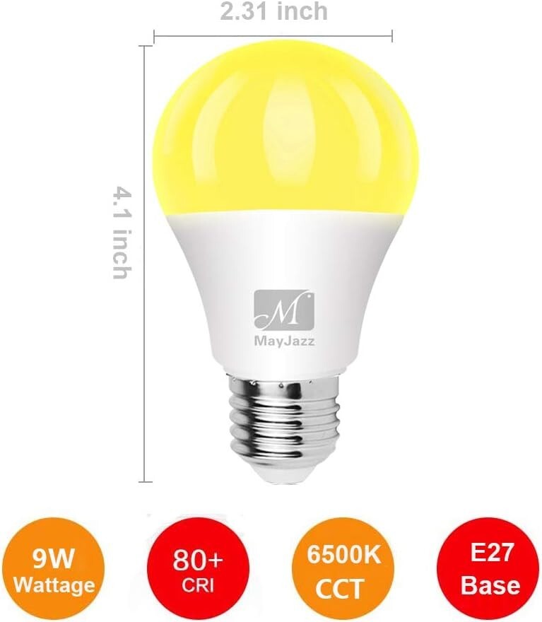 A60 Coloured E27 Light Bulbs 6500K Yellow LED Bulb, Outdoor/Indoor Night Lights