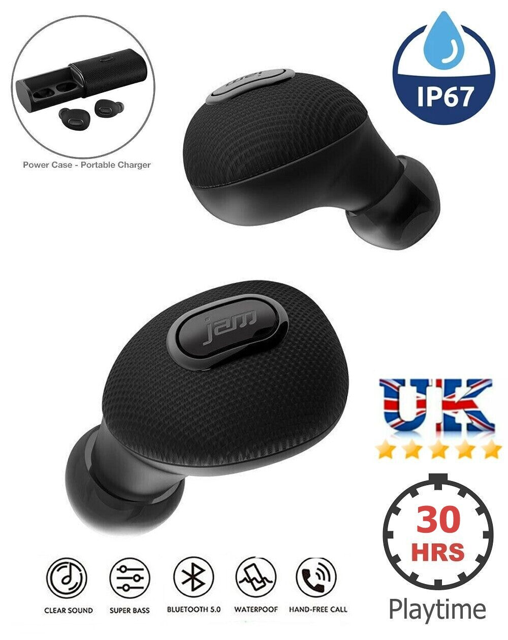 Jam Wireless Sport Headphones Bluetooth Headset Earbuds Sweatproof With Mic 30Hr