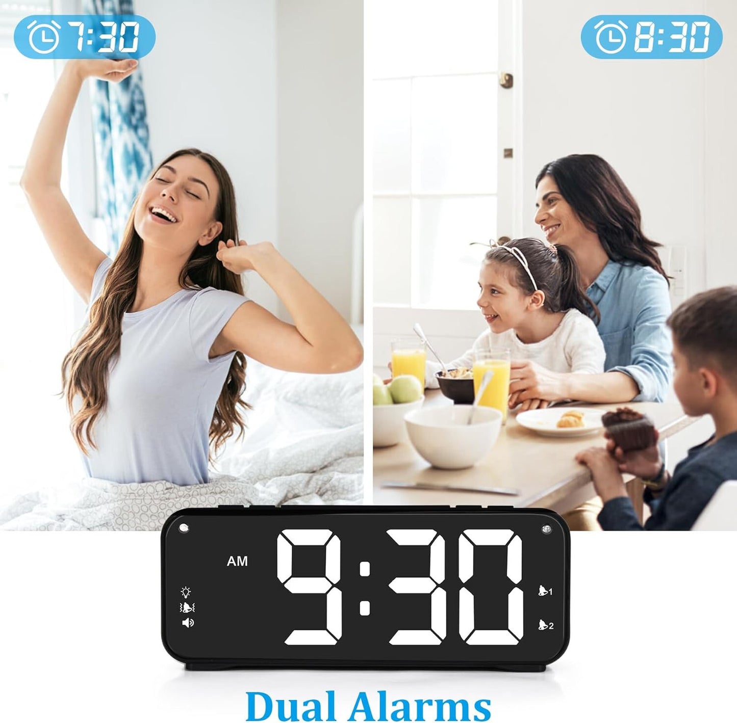 Vibrating Alarm Clock for Heavy Sleepers, 90db Loud with Snooze & LED Display