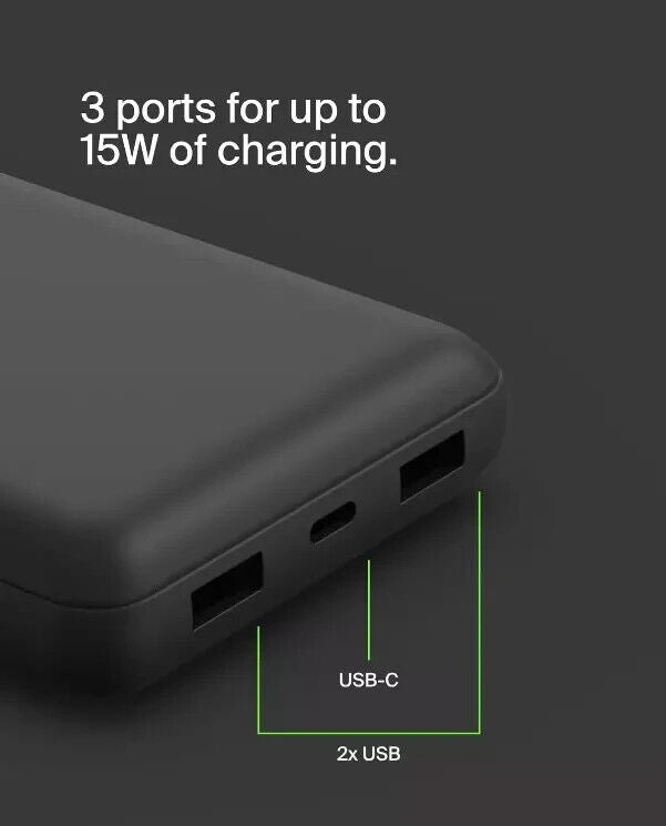 Belkin Boost Charge 3-Port Power Bank 10K + USB-A to USB-C Cable