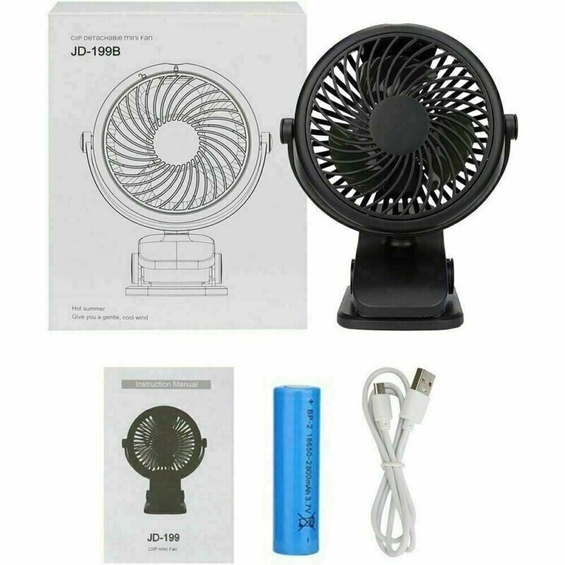 USB 3 Speeds Rechargeable Mini Cooling Fan Clip On Desk Baby Stroller Portable