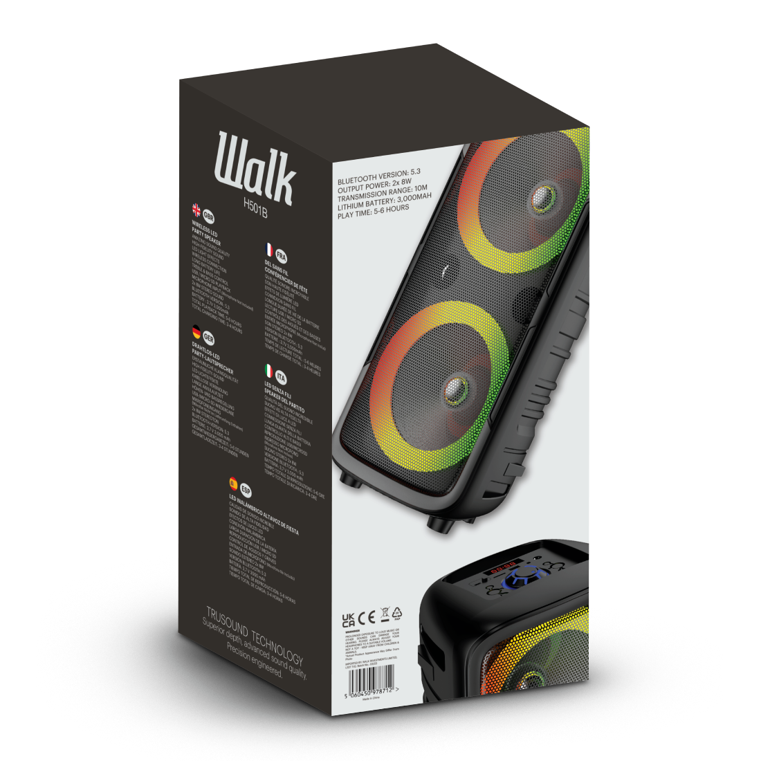 H501B - Walk Audio Party Speaker with LED Lights Bluetooth USB Wireless
