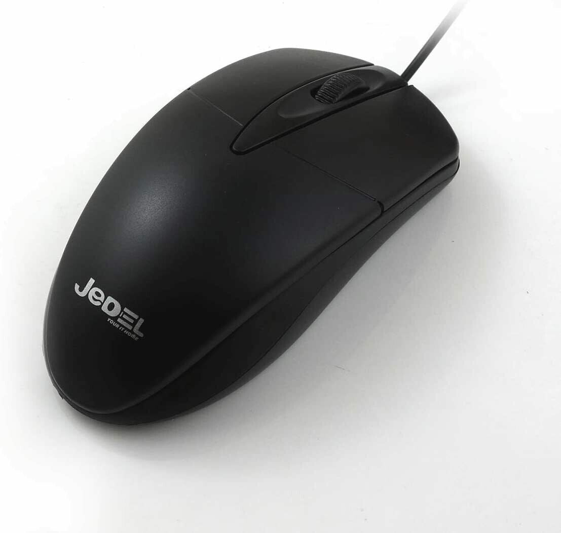 Wired USB Mouse For PC Laptop Computer Optical Scroll Wheel Black Full Size