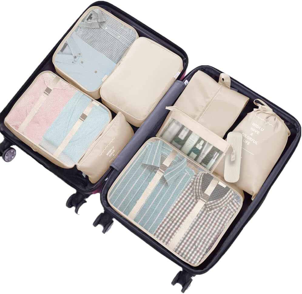 8 PCS Packing Cubes Luggage Storage Organiser Travel Compression Suitcase Bags