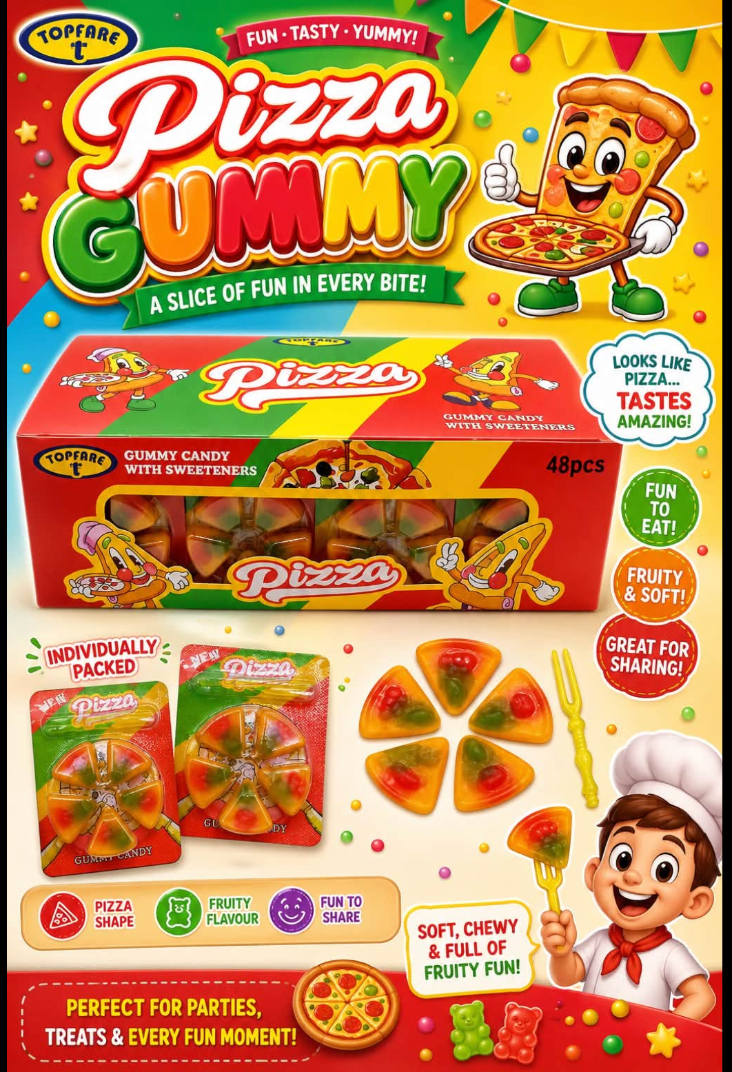 Pizza Gummi Candy With Sugar and Sweeteners 5 Slices With Picker 48 pieces