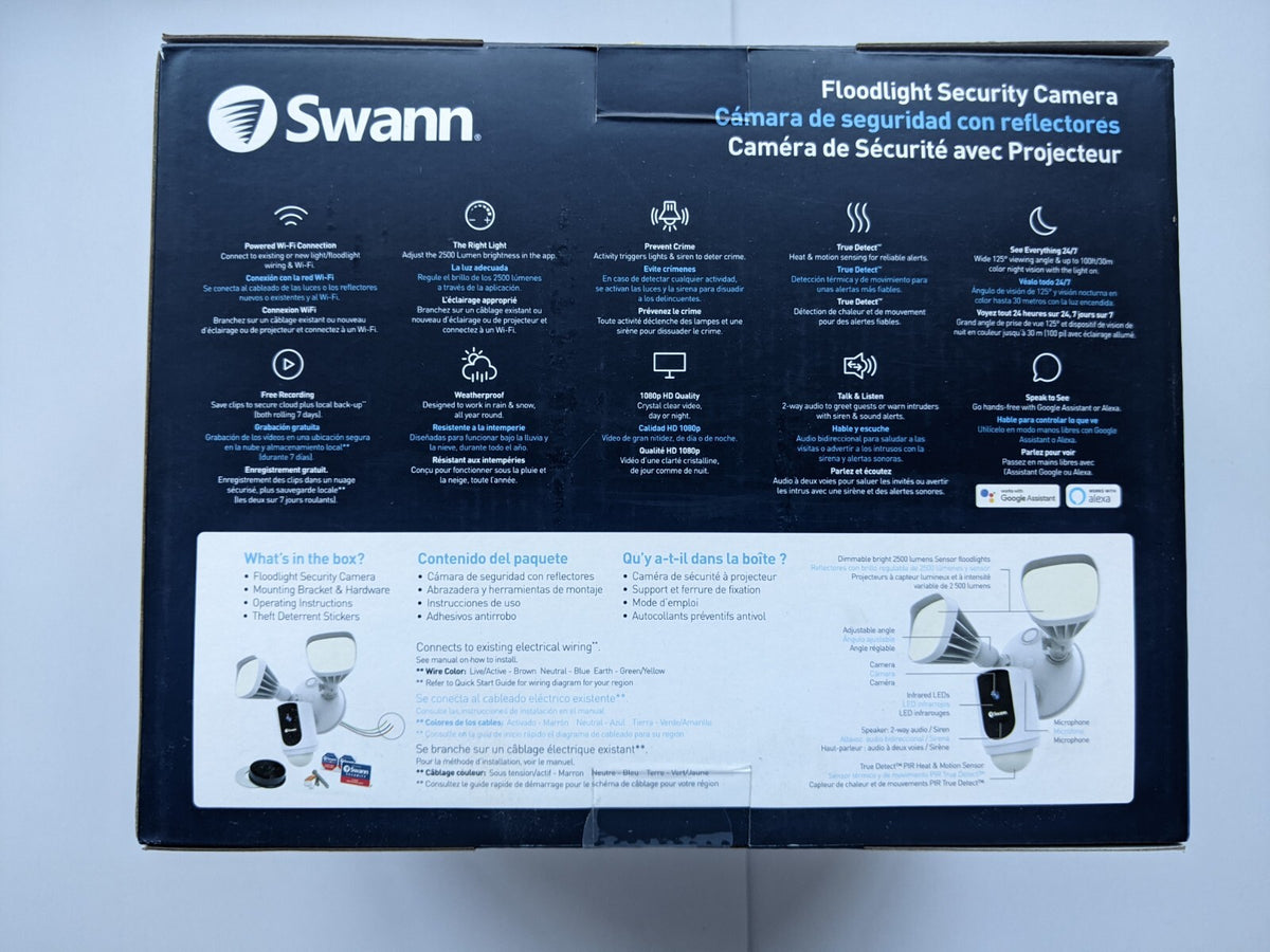 Swann Floodlight Cam Security Smart Camera Full HD 1080p WiFi Gen 2 Wired White