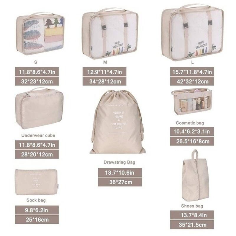 8 PCS Packing Cubes Luggage Storage Organiser Travel Compression Suitcase Bags