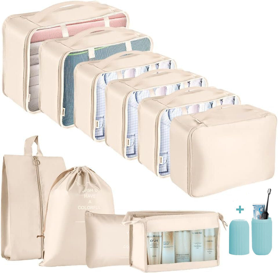 8 PCS Packing Cubes Luggage Storage Organiser Travel Compression Suitcase Bags