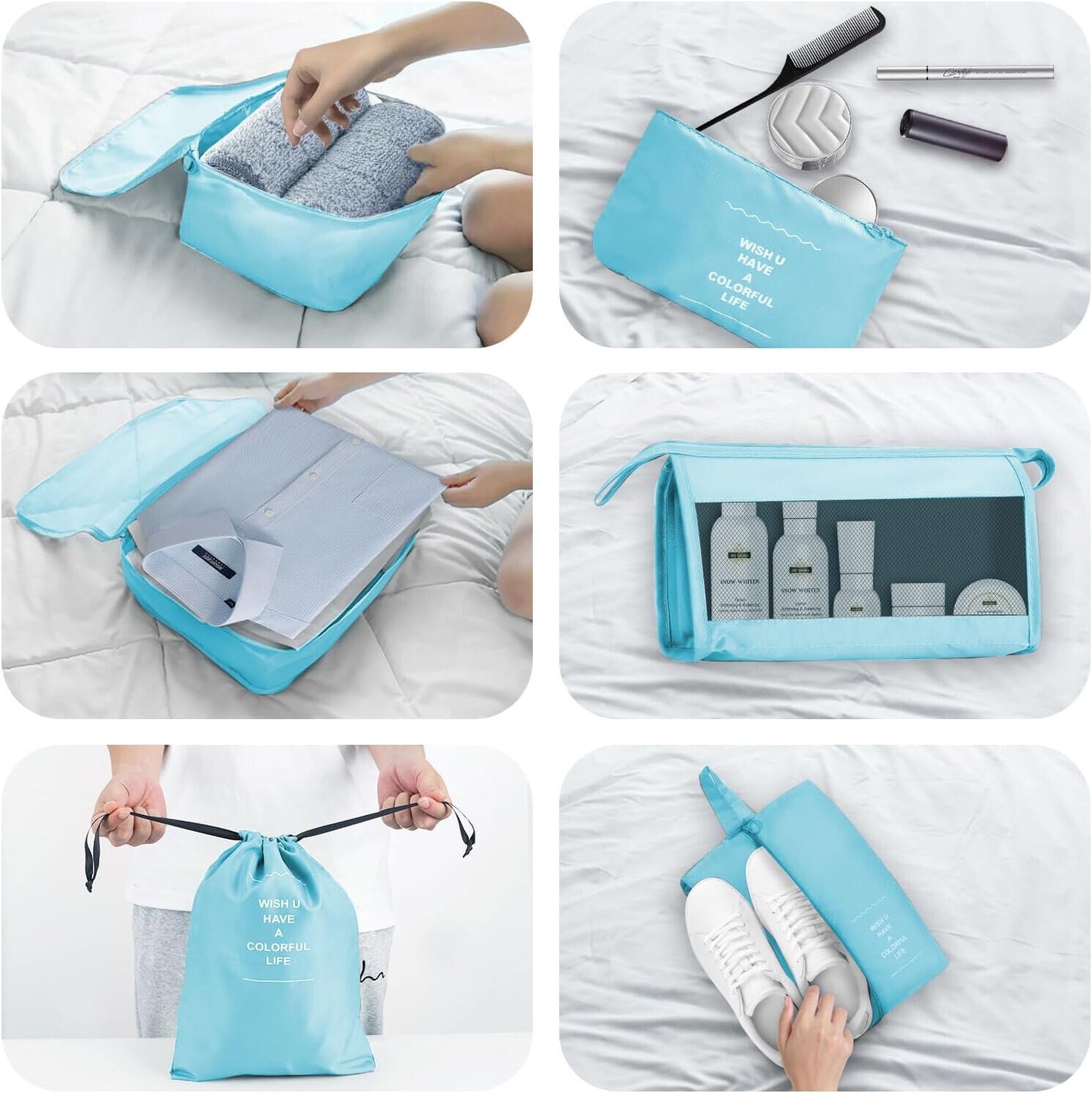 8 PCS Packing Cubes Luggage Storage Organiser Travel Compression Suitcase Bags